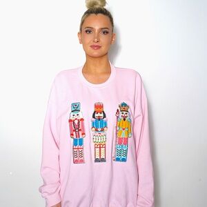 Nutcracker Set Silver Glitter Chenille Crewneck